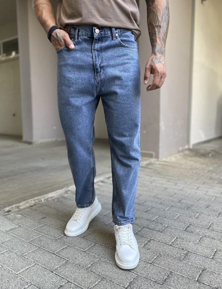 Ανδρικό μπλε σταθερό Loose Jean πεντάτσεπο με φερμουάρ 2023N φωτογραφία